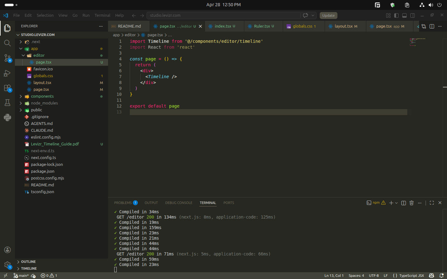 2026-04-28 — Timeline component wired into the editor