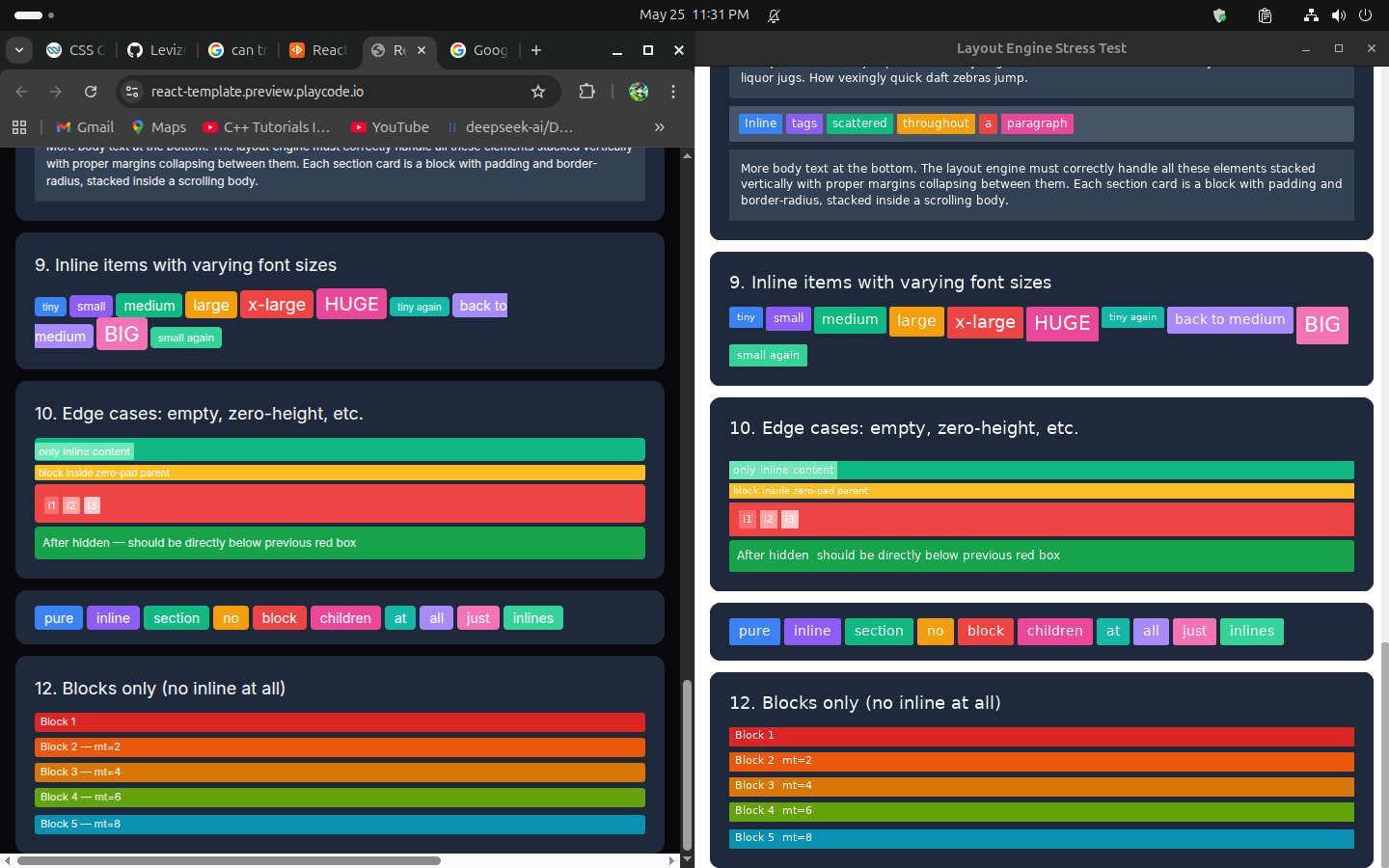 2026-05-25 — Stress 9–12: fonts, edge cases